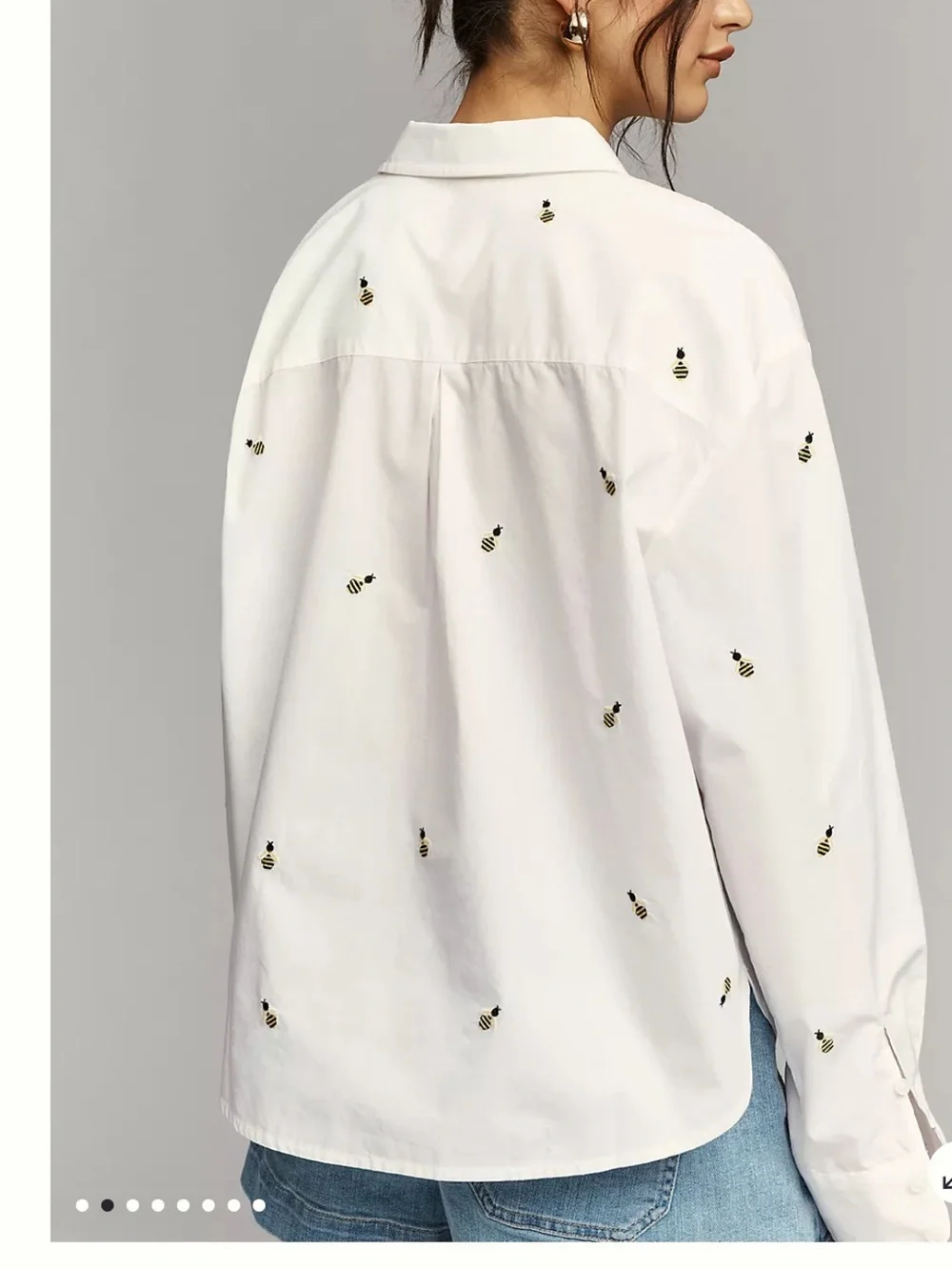 Maeve White Button-Down Shirt with Bee Embroidery - Picture 2 of 9